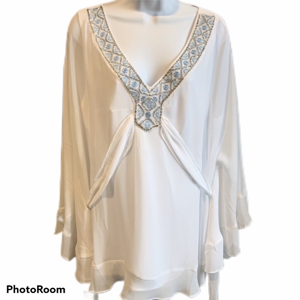 NWT White House Black Market White Beaded Top XL